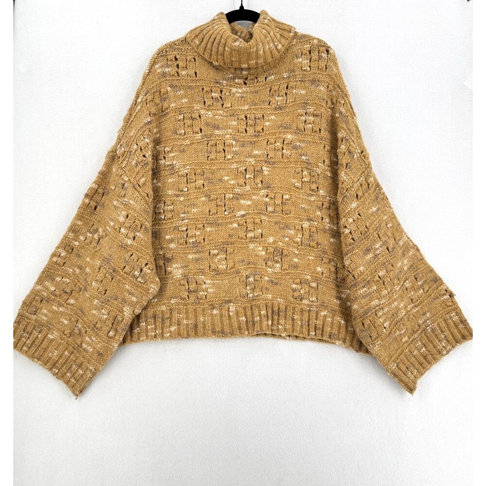 a.n.a A New Approach Sweater Women XL Mustard Chunky Knit Turtleneck Oversized